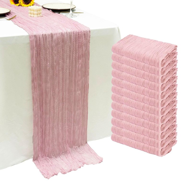 12Pack Light Pink Table Runner 10Ft Cheesecloth Table Runner Boho Gauze Table Runners Long Cheese Cloth Table Runners for Wedding Party Bridal Shower Thanksgiving Christmas