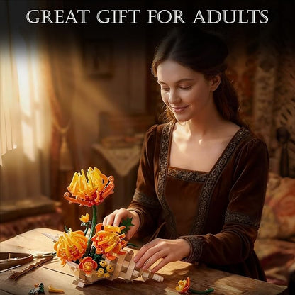 Chrysanthemum Building Set MOC Chrysanthemum Botanicals &amp Conch Model Kit for Home Office Decor Artificial Flower Gift Toy for Adults Woman 14+ (585PCS)