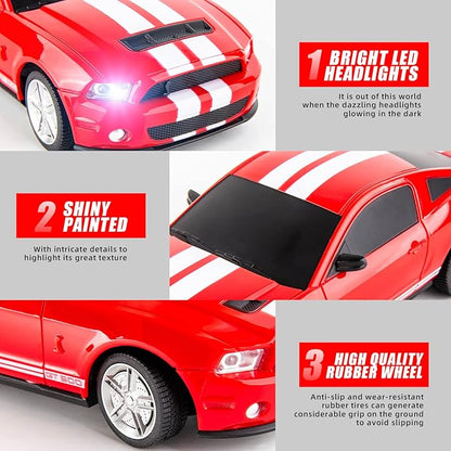 BDTCTK Remote Control 1/24 Ford Mustang Shelby GT500 RC Model Car Toys for 6+ Kids and Adults Red