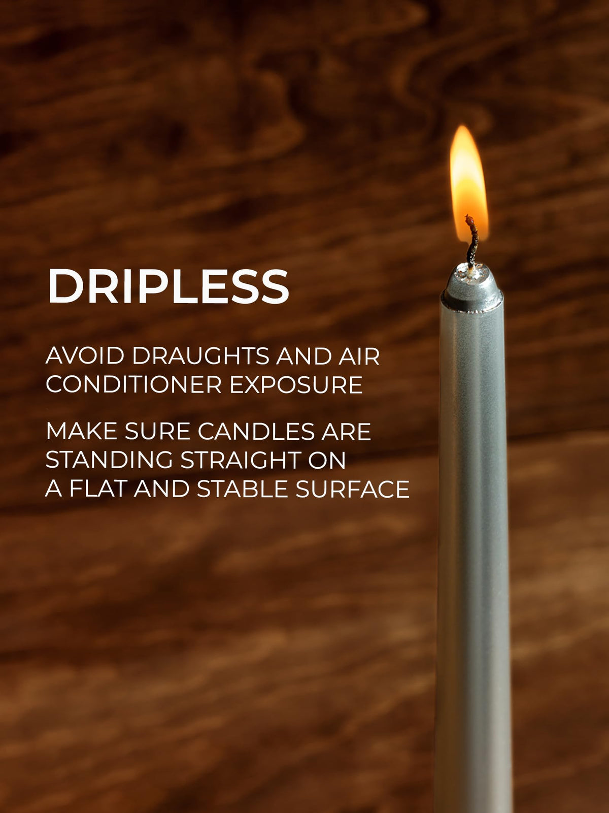CANDWAX 12 inch Silver Taper Candles Set of 4 - Christmas Candles Taper Dripless - Tall Long Burning Fragrance-Free Silver Candlesticks
