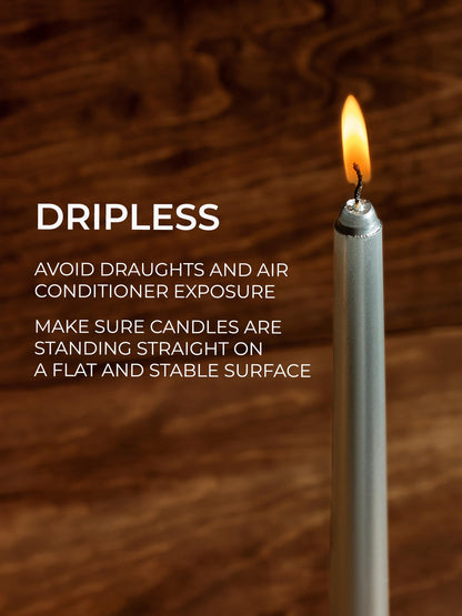 CANDWAX 12 inch Silver Taper Candles Set of 4 - Christmas Candles Taper Dripless - Tall Long Burning Fragrance-Free Silver Candlesticks