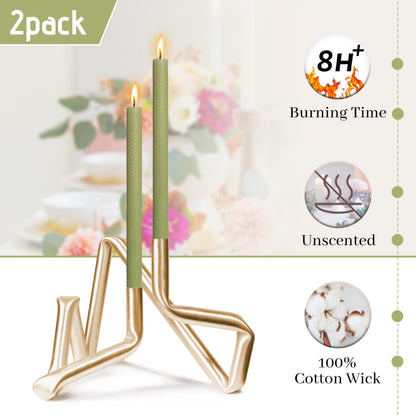 Texture Long Taper Candle Grass Green Unscented Twisted Candlesticks Smokeless Handmade Candle Stick for Wedding Dinner Decor Creative Gifts 2 PCS