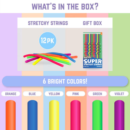 BUNMO Stretchy Strings - Sensory Toys for Toddlers - Stimulating & Addictive Sensory Toys for Kids - Fidget Toy - Hours of Fun for Kids - Non-Mouthable Toy 3+ - Smooth 6 Pack