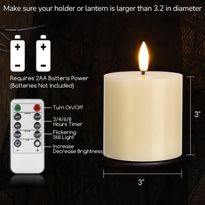 SEHNSY Ivory Flameless Candles Set of 3, 3x3 Real Wax LED Candles with Remote & Timer, Safe Battery Operated Candlelight for Homes with Kids & Pets, Warm Ambient Lighting for Home Decor