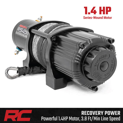 Rough Country 4,500 LB UTV/ATV Winch - ProSeries 1.4HP Electric Winch with 50 Ft Synthetic Rope, Remote, Waterproof 12V Off-Road Recovery System