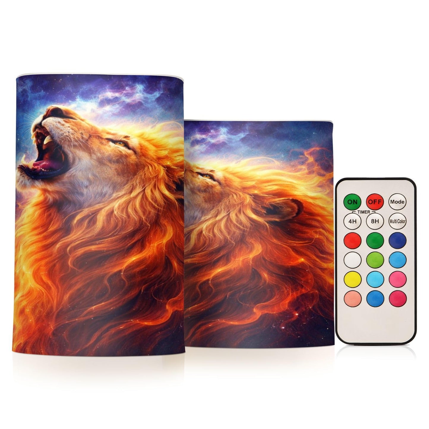 KGLDSNM Blazing Galaxy Lion LED Flameless Flickering Candle with Remote Timer Battery Operated for Indoor Outdoor Party Holiday Home Decor 2 Pack