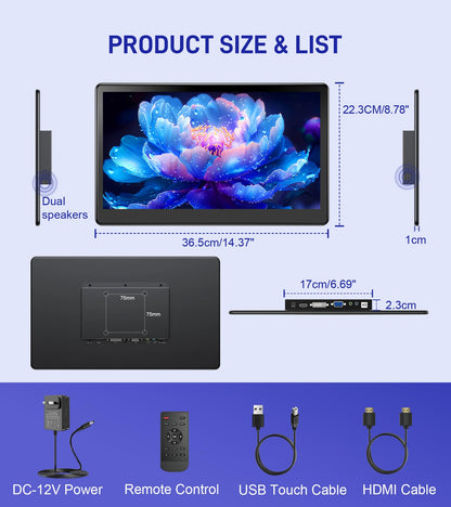 Forzola 15.6 inch Portable Touchscreen Monitor with HDMI VGA DVI Ports, Screen Extender FHD 1920×1080 IPS Small Touch Screen Display Compatible with Laptops PC PS5/4, Industrial (with Remote)