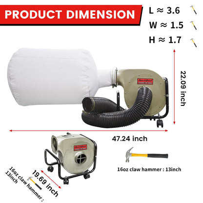BUCKTOOL 1HP 6.5AMP Wall-mount Dust Collector with Remote Control and 2-micron Dust Filter Bag 550CFM Air Flow DC30A-1