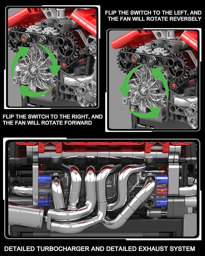 Mould King 10226 Engine Model Kit That Runs- Build Your Own STEM V12 Model Engine with Transmission 12-Cylinder Supercar Engine kit Building Engineering Toys for Adults Collections (863+PCS)