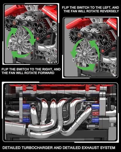 Mould King 10226 Engine Model Kit That Runs- Build Your Own STEM V12 Model Engine with Transmission 12-Cylinder Supercar Engine kit Building Engineering Toys for Adults Collections (863+PCS)