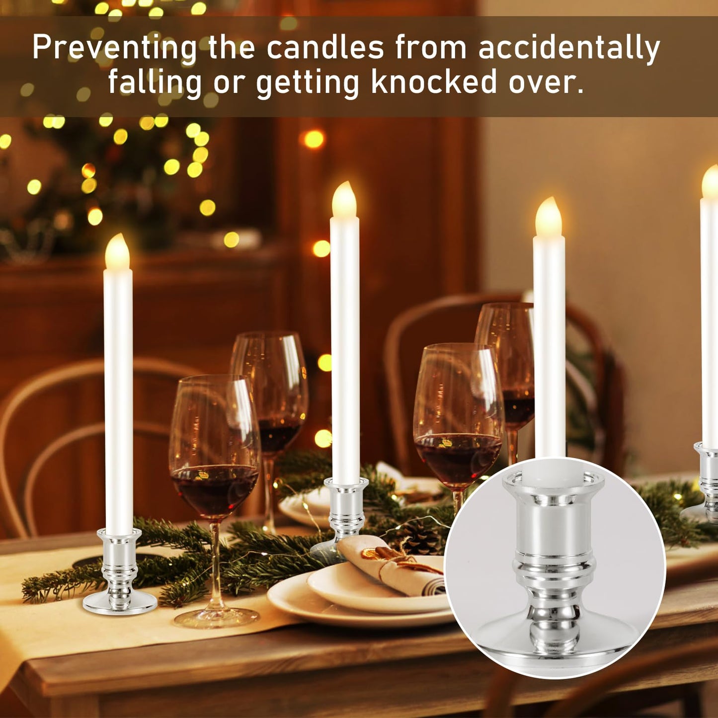 Qmioti 8 Pack Christmas Window Candles, Battery Operated Window Candles with Timer Remote, LED Window Candle with Candle Holders Suction Cups for Christmas Decorations, Silver