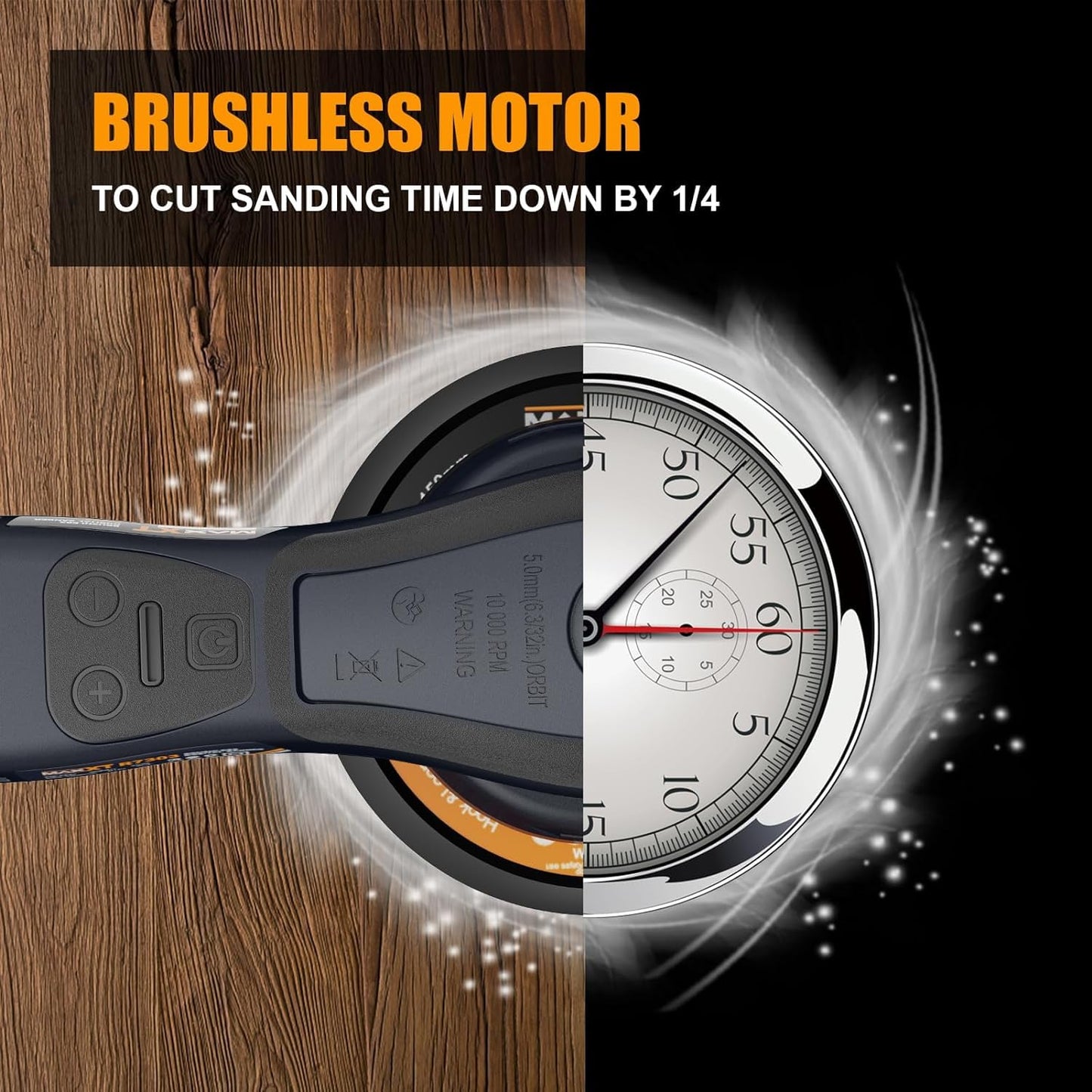 MAXXT Electric 5mm Random Orbital Sander, Brushless 350W 3A Palm Sander, Multi-function Variable Speed Electric Corded Orbital Sanders Machine with 6Inch Sanding Pad, 10 Sanding Papers for Woodworking
