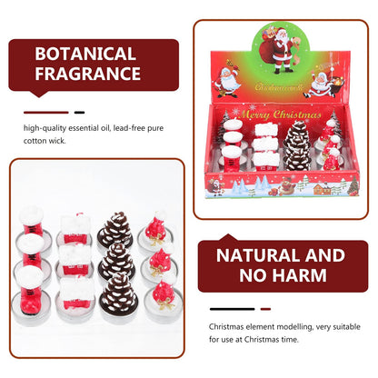 12 Pieces Tealight Candles Handmade Delicate Santa Hat Claus Christmas Tree Candle Wax Snowman Elk Pinecone House Candles for Party Wedding Spa HomeChristmas Decoration