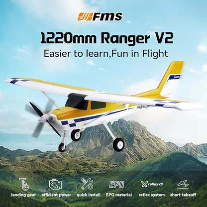 Fms Rc Planes for Adults Beginners 1220mm Ranger Remote Control Airplane with Reflex Yellow Hobby Rc Airplanes PNP