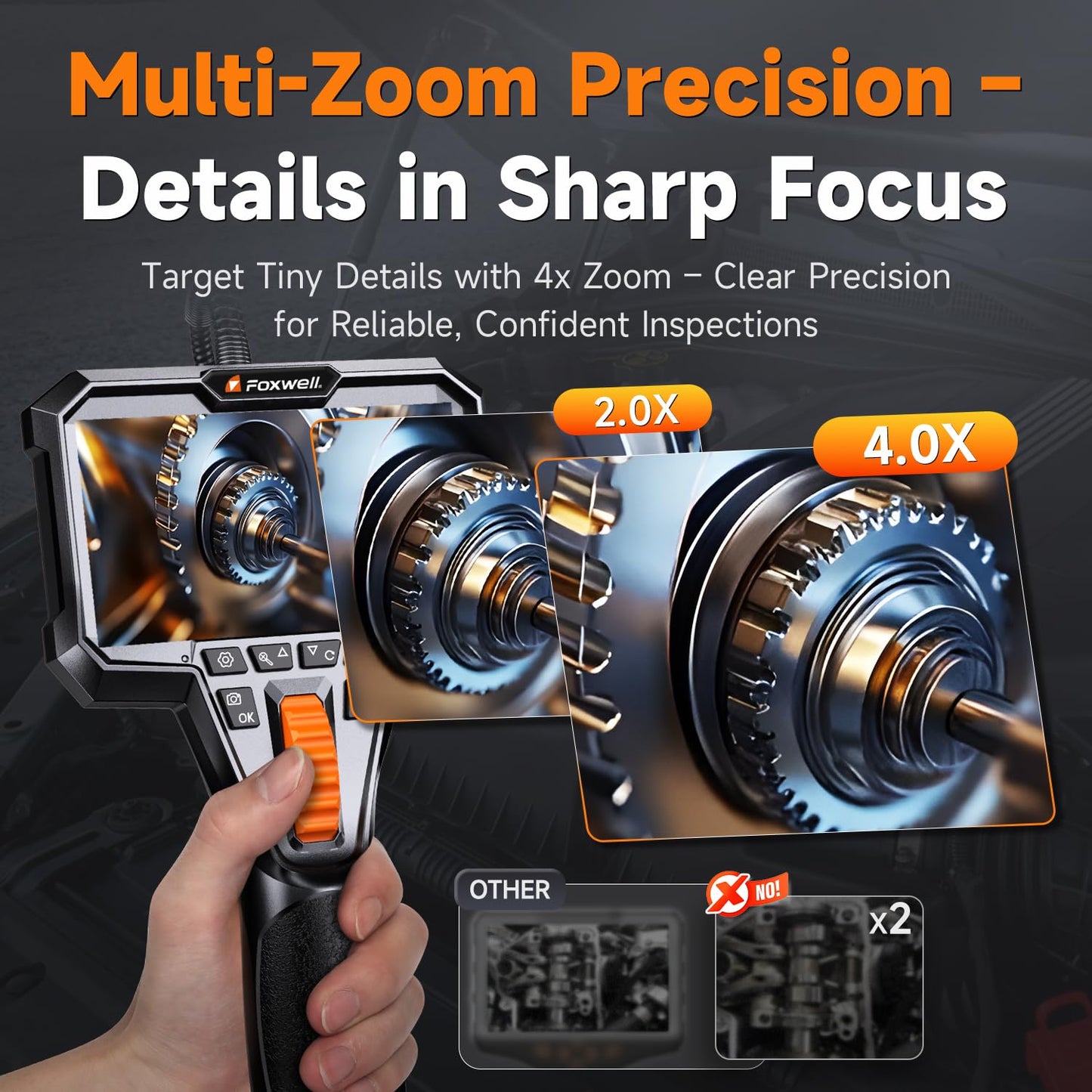 FOXWELL Elite 220° Two-Way Articulating Borescope, 0.24in Ultra-Slim Endoscope Camera with Light, 1920P HD, IP67 Waterproof, 5.3FT Flexible Snake Scope for Automotive Engine Pipe Home Inspection