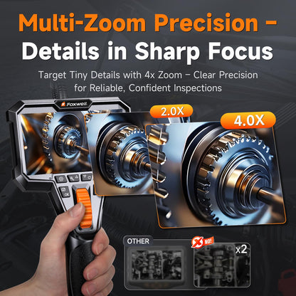 FOXWELL Elite 220° Two-Way Articulating Borescope, 0.24in Ultra-Slim Endoscope Camera with Light, 1920P HD, IP67 Waterproof, 5.3FT Flexible Snake Scope for Automotive Engine Pipe Home Inspection