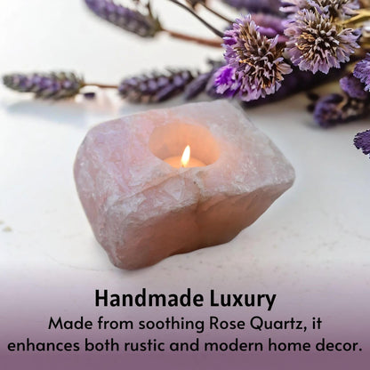 Nature’s Decorations Tealight Candle Holder - Real Rose Quartz Natural Stone Crystal Perfect for Home & Kitchen Geode Decor, and Centerpieces, Ideal as Candlestick Holder, 3 x 3 x 1.5 Inches