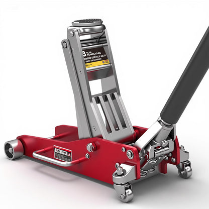 Big RED 3 Ton Low Profile Full Aluminum Racing Floor Jack with Dual Piston Quick Lift Pump, 6000 lb Capacity, Lift Range 3.74"-18.90", Lightweight Design, Red