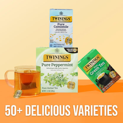 Twinings Pure Peppermint Herbal Tea - 50 Individually Wrapped Bags | Fresh Minty Flavor, Caffeine-Free