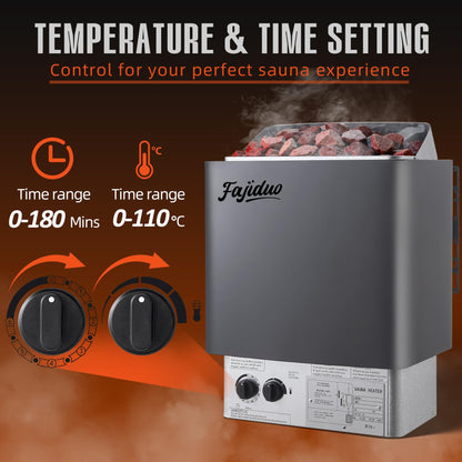 Fajiduo Sauna Heater, 3KW 110V Electric Sauna Stove with Bracket, Adjustable Temp & 3H Timer Dry Sauna Heater for 71-141Cu.ft Saunas Rooms, Home Sauna, Commercial
