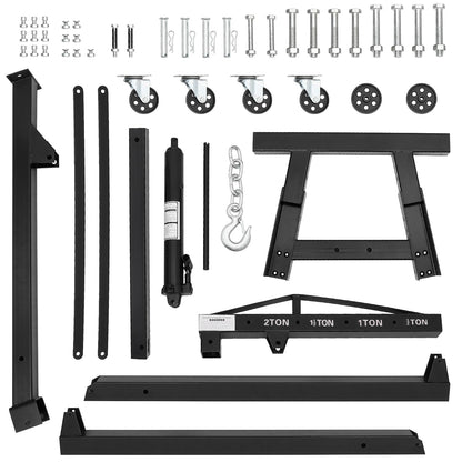 Garvee 2 Ton Engine Hoist, Hydraulic Cherry Picker Engine Crane, Heavy Duty Folding Shop Crane with 6 Casters, Engine Lift for Garage, Workshop, Black