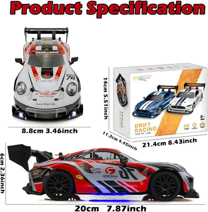 RC Drift Car 1:24 2.4GHz with LED Light Race Car Toys for Boy Girl 8-12 Years Old Speed Adjustable 25Km/HHigh Speed RC Racing Cars Perfect Toy Gift for Boys &amp Girls