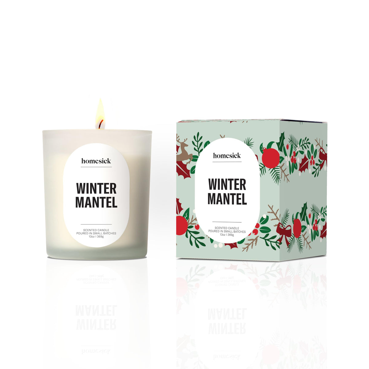 Homesick Winter Mantel Scented Candle – 13.75 oz Premium Non-Toxic Soy Wax in Fraser Fir Spruce Scent, 80 Hour Organic Cotton Wick Jar – Unique Wedding & Engagement Gifts for Couples in Reusable Jar
