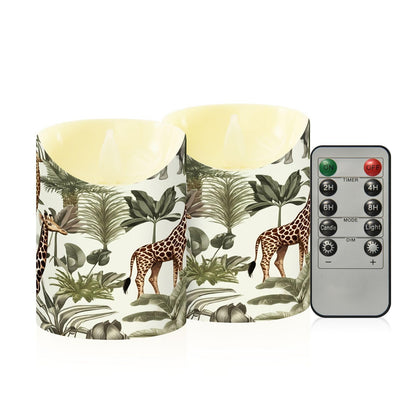 YETTASBIN Jungle Animals Flameless Candles with Remote Timer Set of 2, Waterproof Adjustable Long Lasting Battery Operated LED Pillar Candles for Party Holiday Home Decor, Medium-5.9 x 3 Inch