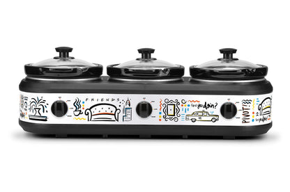Friends Three 2.5 Qt Buffet Server by Select Brands - Triple Slow Cooker with Removable Stoneware Inserts - Independent Heat Controls - Lid Rests & Serving Spoons Included
