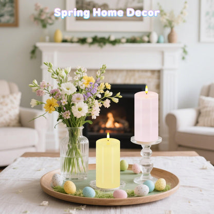 Pastel Flameless Candles, Set of 2 6"x3" Flickering Spring LED Candles with Remote & Timer, Dimmable Real Wax Easter Pillar Candles Battery Operated, Electric Candles for Home Spring Easter Decor