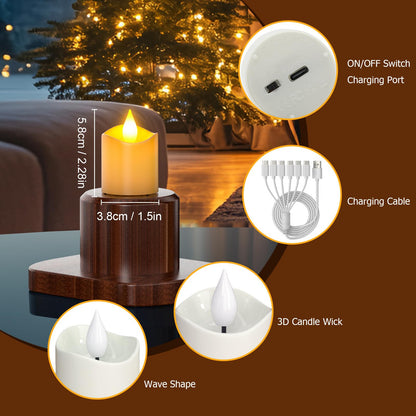 PChero Rechargeable Flameless Tea Lights Candles with Remote Timer, 12 PCS Flickering Electric Fake LED Votive Candles with 2 USB Charging Cables for Wedding Christmas Fall Home Decor