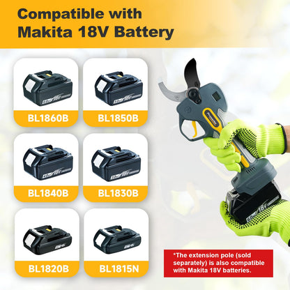 2 Inch Professional Electric Pruning Shears Cordless, Pole Compatible Tree Pruner for High Branches, 2×4000mAh Battery 50mm Heavy Duty Secateurs Compatible with Makita, Orchard Vineyard Commercial Use
