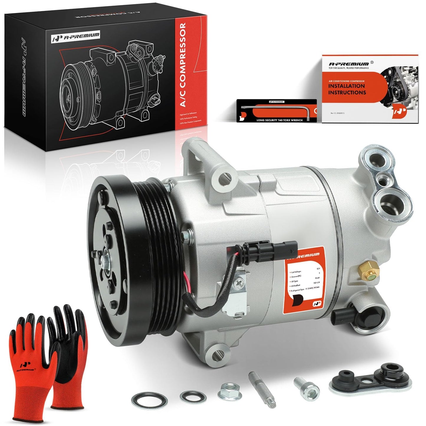 A-Premium A/C AC Compressor with Clutch Compatible with Chevrolet Colorado 2.5L 2015-2022, Equinox 1.5L 2018-2023, GMC Canyon 2.5L 2015-2022, Terrain 1.5L 2018-2023, CVC Style, 5 Grooves
