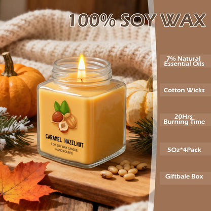 Scented Candles 4 Pack Soy Candles Set for Women Gift | Holiday Gift for Home Decor, Holiday Candle Home Decor - Pumpkin Spice, Apple Maple Syrup, Caramel Hazelnut, Pepper Cedar