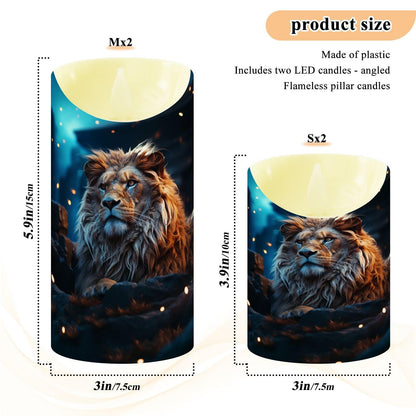 ALAZA Lion in The Night Flameless Candles with Remote Timer,LED Flickering Battery Operated Electric Pillar Tea Light Candles for Wedding Table Christmas Decorations 3" x5.9"