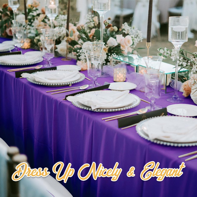 BRILLMAX 8 Pack Purple Tablecloths 60 x 126 Inch for 8ft Rectangle Tables - 150 GSM Polyester Fabric, 15" Standard Drop, Water, Stain & Wrinkle Resistant Cloth Cover for Wedding Dining Buffet