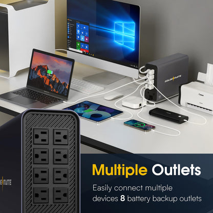 GOLDENMATE 1000VA/800W Lithium UPS Battery Backup and Surge Protector, Sinewave UPS System with LiFePO4 Battery(230Wh), Updated Pro Ver. with USB Communication Port, 8 Outlets, LCD Display, Gray