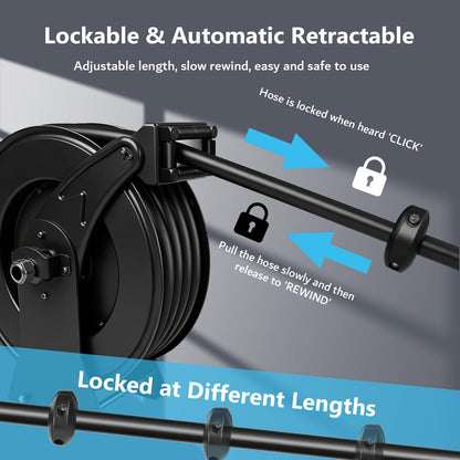 3/4" x 33ft Fuel Hose Reel Black, Extra Thick Steel, 300PSI Diesel Fuel Transfer Hose, 3/4 Inch Retractable Hose Reel with Fuel Nozzle Working with Pump & Tank