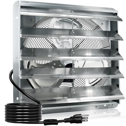 Hiorucet 20 Inch Shutter Exhaust Fan Wall Mounted, 3500CFM High Speed Low Noise Aluminum Louvered Exhaust Fan with 1.8m Power Cord for Greenhouse, Garage, Shop, Attics, Chicken Coop Ventilation Fan.