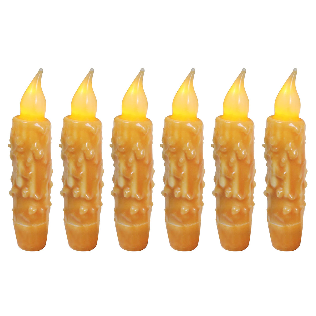 CVHOMEDECO. Real Wax Hand Dipped Battery Operated LED Timer Taper Candles Rustic Primitive Flameless Lights Decor, 4-3/4 Inch, Orange, 6 PCS in a Package