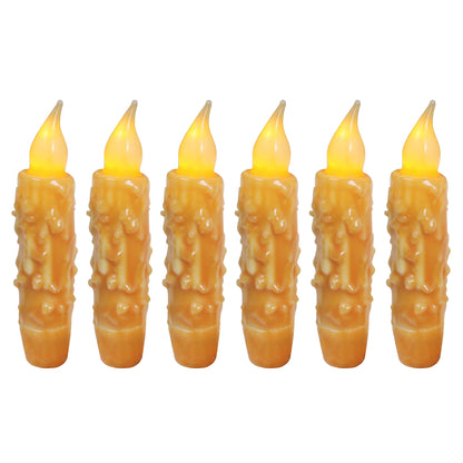 CVHOMEDECO. Real Wax Hand Dipped Battery Operated LED Timer Taper Candles Rustic Primitive Flameless Lights Decor, 4-3/4 Inch, Orange, 6 PCS in a Package