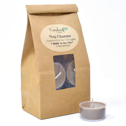 Nag Champa Scented - Soy Tealight Candles, 12 Pack - Highly Scented - Handmade in The USA - Candeo Candle - Summer Scents