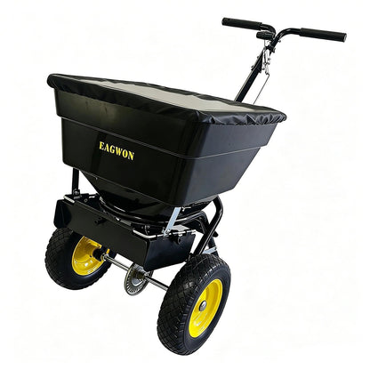 EAGWON Walk-Behind Push Broadcast Spreader, 100lb Capacity Fertilizer Spreader, 0-9.8ft Spreading Width, 13in All-Terrain Solid Tires, All Season for Seed/Fertilizer/Salt/Ice Melt