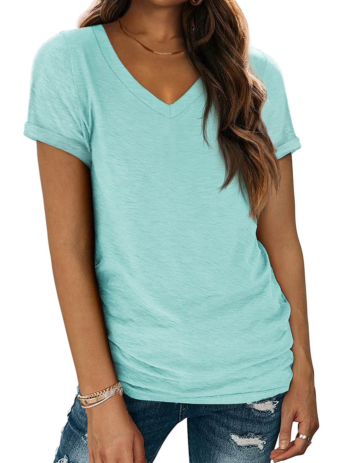 Womens Tops Basic Tees t-Shirts Trendy Fashion Cruise Comfy Workout Casual Summer Outfits Spring Clothes 2025 Beach Aqua