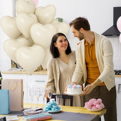 White Heart Balloons,10Pcs Cream White Foil Heart Shaped Balloons,18Inch Beige Helium Polyester Film Balloon for Valentines Engagement Birthday Baby Shower Wedding Party Decorations