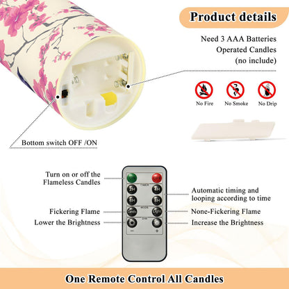 ALAZA Bird Pink Flower Flameless Candles with Remote Timer,LED Flickering Battery Operated Electric Pillar Tea Light Candles for Wedding Table Christmas Decorations 3" x3.9"