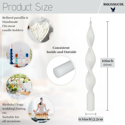 Smokeless White Spiral Taper Candle Unscented Taper Candlesticks Handmade 10 Inch Long Twisted Candles for Candlelight Dinner Wedding Home Decor