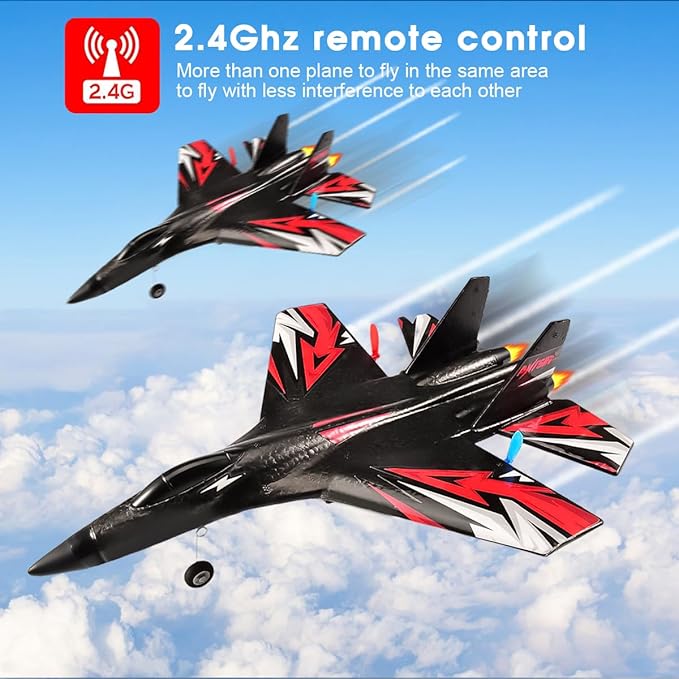 Fremego SU27 RC Plane 2.4GHZ RC Airplane Ready to Fly Remote Control Airplane W/ 2 Batteries &amp 6-axis Gyro Stabilizer 2CH RTF Hobby RC Glider for Beginners Kids Boys Girls Adults