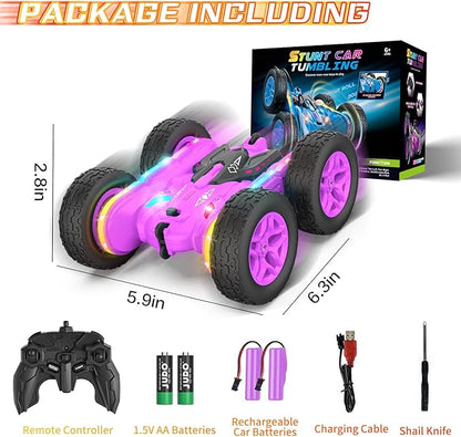Remote Control Car Rc Cars Stunt RC Car Toys New Upgraded Strip Lights and Headlights Girl Toys Double-Sided 360° Rotating 4WD Drift Truck for Boys Girls Birthday Gift (Purple)