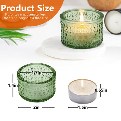JOYIT Green Votive Candle Holders Bulk Set of 4, Tealight Candle Holder for Wedding Table Centerpiece, Glass Small Candle Holders for Birthday Party, Valentine's Day, Home Decor (2''X 1.4'')